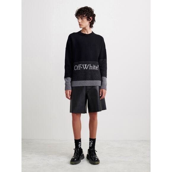 Off White Wool Black & Gray Colorblock Crew Neck Sweater Jumper XL - Picture 2 of 16